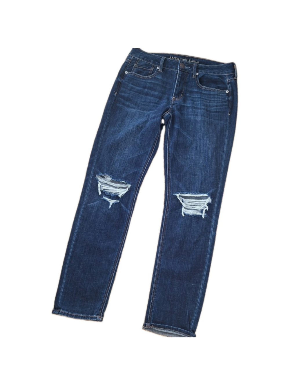 American Eagle Womens Tomgirl Button Fly Jeans Distressed Blue Size 4 Regular